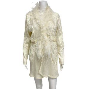 Passion Concept Women's White Long Sleeve Knit Furry long Sweater Size L